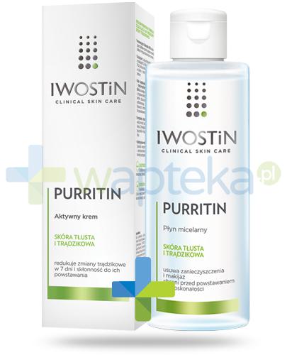 podgląd produktu Iwostin Purritin aktywny krem eliminujący niedoskonałości 40 ml + płyn micelarny 215 ml [ZESTAW]