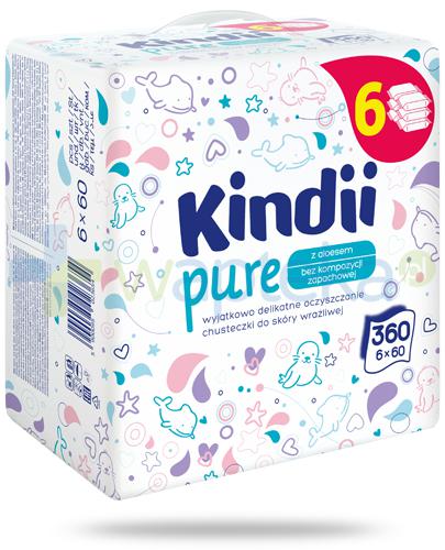 zdjęcie produktu Kindii Pure bezzapachowe chusteczki z aloesem do skóry wrażliwej 6x 60 sztuk