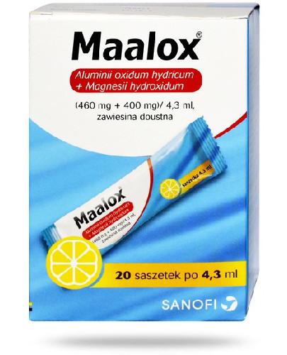 zdjęcie produktu Maalox 460 mg + 400 mg/4,3 ml zawiesina doustna 20 saszetek