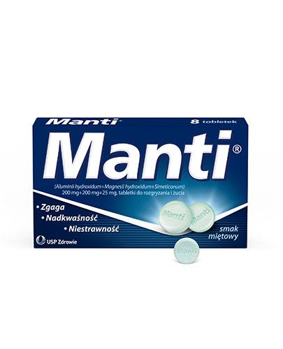podgląd produktu Manti 200 mg + 200 mg + 25 mg smak miętowy do rozgryzania i żucia 8 tabletek