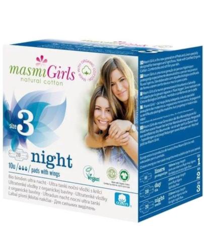 podgląd produktu Masmi Girls ultracienkie bawełniane podpaski dla nastolatek na noc 10 sztuk