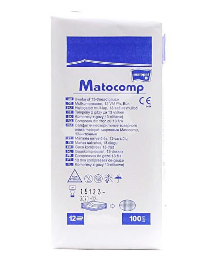 podgląd produktu Matocomp kompresy niejałowe z gazy 13-nitkowej 12 warstwowej 10cm x 10cm 100 sztuk