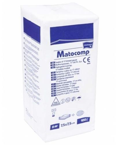 zdjęcie produktu Matocomp kompresy niejałowe z gazy 17-nitkowej 8 warstwowe 7,5x7,5cm 100 sztuk