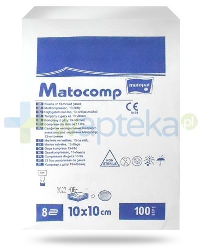 podgląd produktu Matocomp kompresy z gazy 13-nitkowej 8 warstwowej 10cm x 10cm 100 sztuk