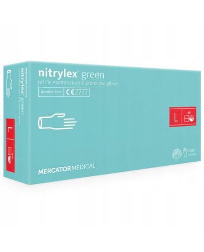 podgląd produktu Mercator Medical Nitrylex Green rękawice nitrylowe bezpudrowe rozmiar L 100 sztuk