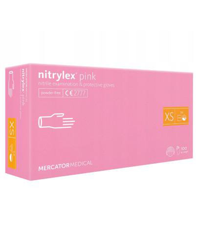 podgląd produktu Mercator Medical Nitrylex Pink rękawice nitrylowe bezpudrowe rozmiar XS 100 sztuk