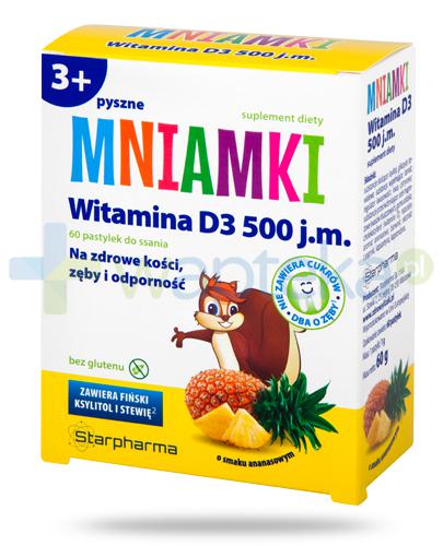 podgląd produktu Mniamki witamina D3 500 pastylki o smaku ananasowym dla dzieci 3+ 60 sztuk