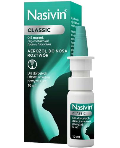 podgląd produktu Nasivin CLASSIC 0,05% 0,5 mg/ml aerozol do nosa 10 ml
