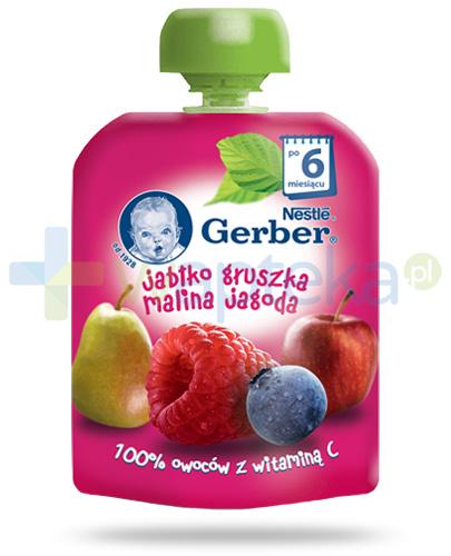 zdjęcie produktu Nestlé Gerber Jabłko, gruszka, malina, jagoda deserek owocowy z witaminą C dla dzieci 6m+ 90 g