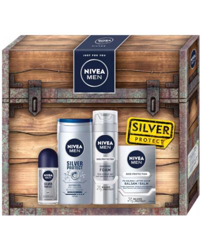 zdjęcie produktu Nivea Men Silver Protect Antyperspirant roll-on 50 ml + Pianka do golenia 200 ml + Żel pod prysznic 250 ml + Balsam po goleniu 100 ml [ZESTAW]