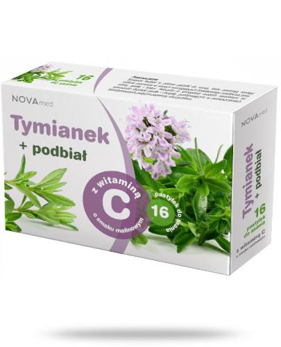 zdjęcie produktu NovaMed Tymianek i podbiał z witaminą C smak malinowy 16 pastylek