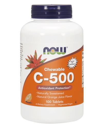 podgląd produktu NOW Foods C-500 o smaku pomarańczowym 100 tabletek do ssania
