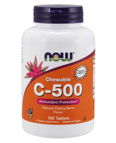 podgląd produktu NOW Foods C-500 o smaku wiśniowo-jagodowym 100 tabletek do ssania