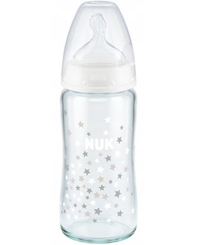 podgląd produktu NUK First Choice+ butelka szklana ze wskaźnikiem temperatury smoczek rozmiar M biała 240 ml [745121B]