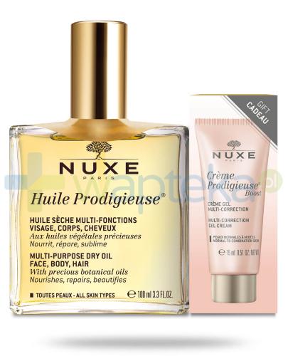 podgląd produktu Nuxe Huile Prodigieuse suchy olejek do pielęgnacji twarzy, ciała i włosów 100 ml + Creme Prodigieuse Boost żelowy krem do skóry normalnej i mieszanej 15 ml [ZESTAW]