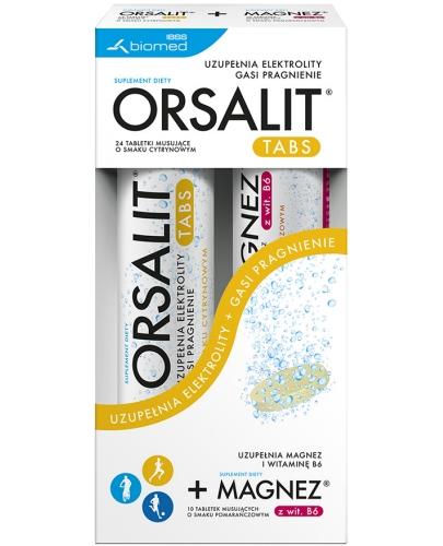 zdjęcie produktu Orsalit Tabs smak cytrynowy 24 tabletki + Magnez z witaminą B6 10 tabletek [ZESTAW]