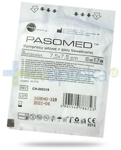 zdjęcie produktu PasoMed kompresy jałowe z gazy bawełnianej 17 nitek 8 warstw 7,5x 7,5cm 3 sztuki