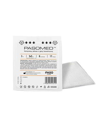 podgląd produktu PasoMed kompresy jałowe z gazy bawełnianej pakowane pojedynczo 17 nitek 8 warstw 5x5 cm 3 sztuki
