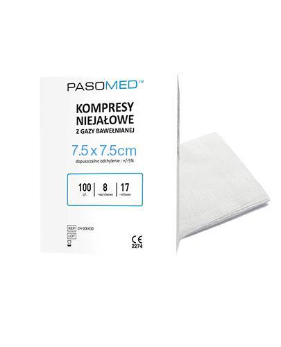 zdjęcie produktu PasoMed kompresy niejałowe z gazy bawełnianej 17 nitek 8 warstw 7,5x 7,5cm 100 sztuk