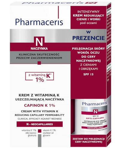 podgląd produktu Pharmaceris N Capinon K 1% krem z witaminą K uszczelniającą naczynka 30 ml + krem redukujący cienie i worki pod oczami 15 ml [ZESTAW]