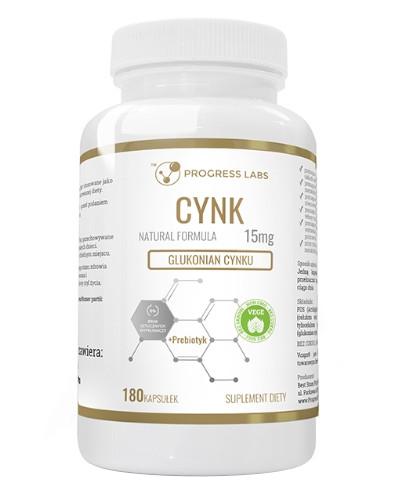 zdjęcie produktu Progress Labs Cynk 15 mg (glukonian cynku) + Prebiotyk 180 kapsułek