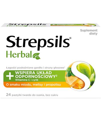 zdjęcie produktu Strepsils Herbal o smaku miodu, melisy i propolisu 24 pastylki do ssania