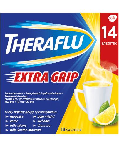 podgląd produktu Theraflu Extra Grip saszetki na objawy grypy i przeziębienia 14 saszetek
