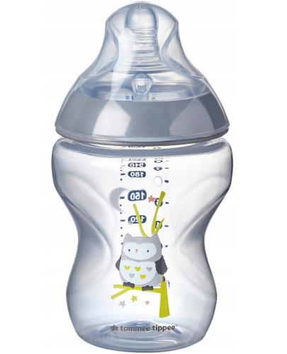 podgląd produktu Tommee Tippee Closer To Nature butelka do karmienia ze smoczkiem o wolnym przepływie 0m+ sowa 260 ml [42250102]
