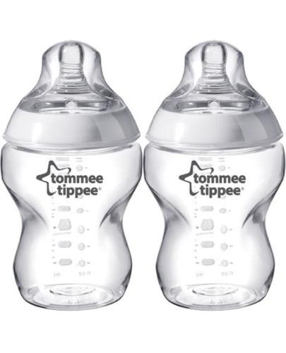 zdjęcie produktu Tommee Tippee Closer To Nature butelka do karmienia ze smoczkiem o wolnym przepływie 0m+ bezbarwna 2 x 260 ml [42252075]