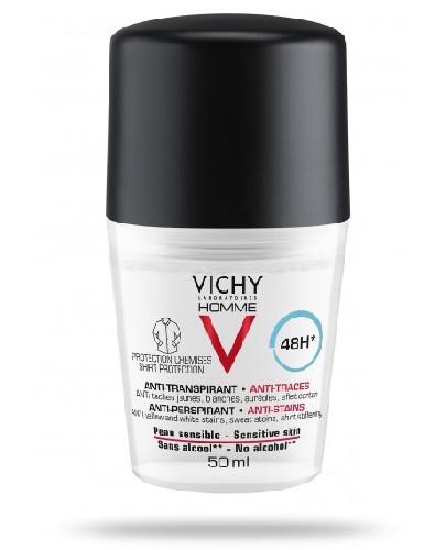 podgląd produktu Vichy Homme antyperspirant przeciw białymi i żółtym plamom na ubraniach 48h 50 ml