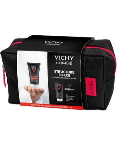 podgląd produktu Vichy Homme Structure Force krem przeciwzmarszczkowy 50 ml + żel pod prysznic 200 ml + kosmetyczka [ZESTAW]