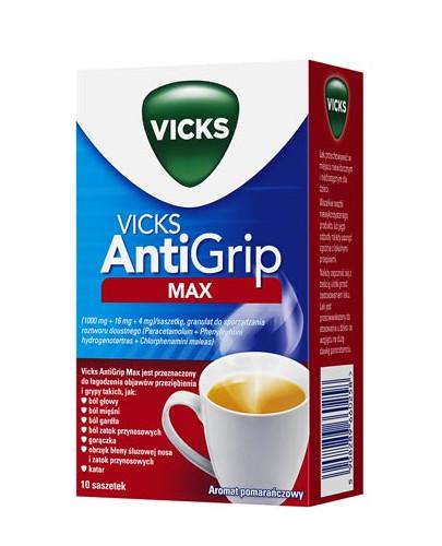 zdjęcie produktu Vicks AntiGrip Max 1000 mg + 16 mg + 4 mg o aromacie pomarańczowym 10 saszetek