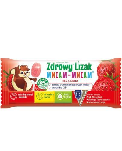 podgląd produktu Zdrowy lizak Mniam-Mniam z witaminą C i D o smaku truskawkowym (łezka) 1 sztuka