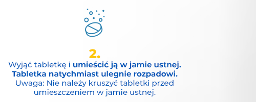 Wyjąć tabletkę i umieścić ją w jamie ustnej. Tabletka natychmiast ulegnie rozpadowi. Uwaga: Nie należy kruszyć tabletki przed umieszczeniem w jamie ustnej.