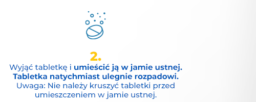 Wyjąć tabletkę i umieścić ją w jamie ustnej. Tabletka natychmiast ulegnie rozpadowi. Uwaga: Nie należy kruszyć tabletki przed umieszczeniem w jamie ustnej.